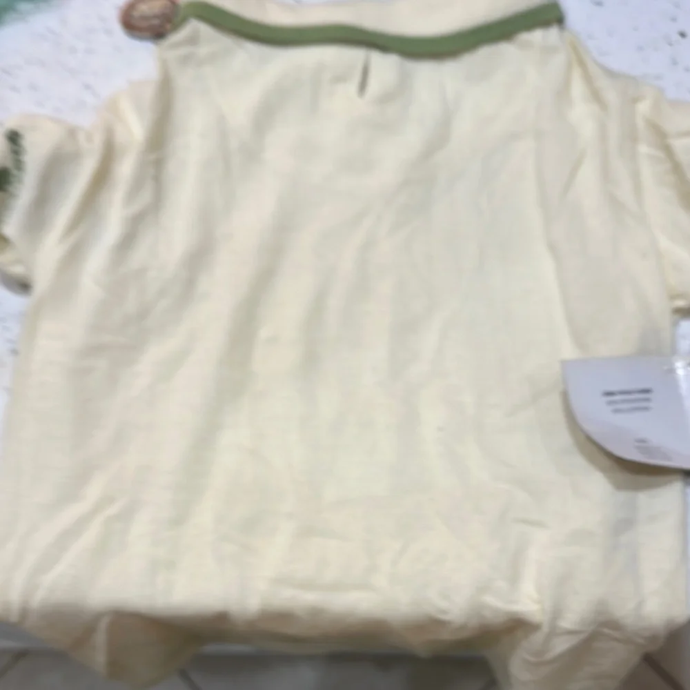 NWT Dickens’ Closet Cream and Green Dog Polo Shirt